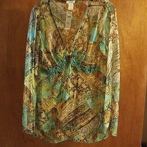 NWT Cach'e  Elegant blouse size medium Aqua color